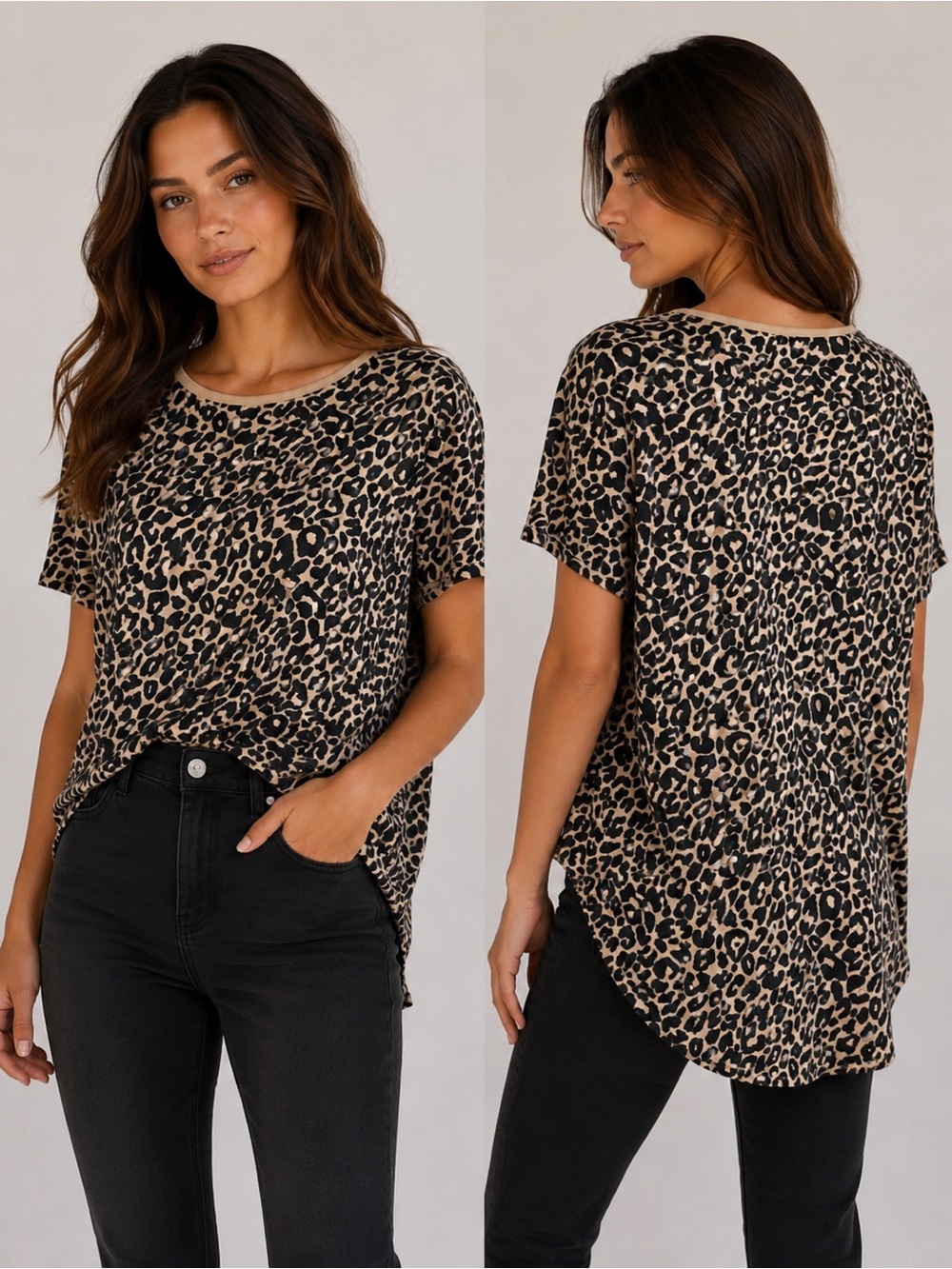 Zara Leopard Print Short Sleeve Tee - Black & Tan
